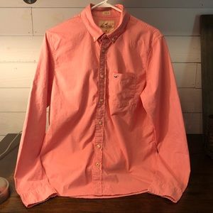 Hollister stretch Pink button up long sleeve M men